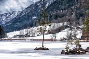 Frozen lake close up detail panorana photo