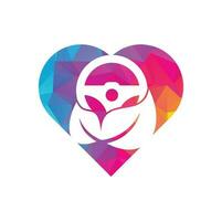 Diseño del logotipo del vector del volante ecológico. volante y símbolo o icono en forma de corazón.