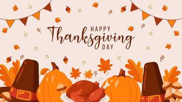 happy thanksgiving day background design in flat style illustration vector
