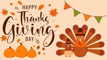 happy thanksgiving day background design in flat style illustration vector