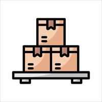 Pile of shipping boxes outline color icon vector