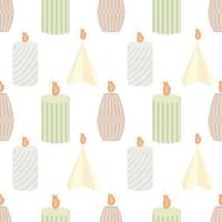Seamless pattern background with handmade scented soy and coconut wax candles in scandinavian folk hygge style vector