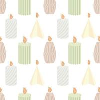 Seamless pattern background with handmade scented soy and coconut wax candles in scandinavian folk hygge style vector