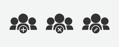 Group user vector icon. Add, remove, edit user icon symbol. Group profile vector illustration on isolated background