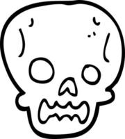 cráneo de halloween de dibujos animados de dibujo lineal vector