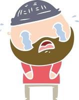 flat color style cartoon bearded man crying vector