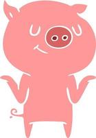 happy flat color style cartoon pig vector