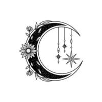 monochrome floral moon logo design vector