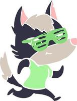 cool flat color style cartoon wolf vector