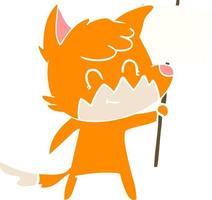 flat color style cartoon friendly fox with sign vector