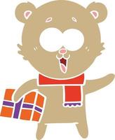 laughing teddy  bear with christmas present vector