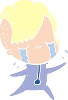 flat color style cartoon crying girl wearing space clothes vector