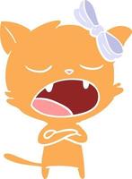 flat color style cartoon yawning cat vector