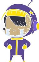 flat color style cartoon crying astronaut girl vector