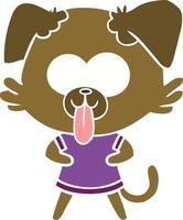 flat color style cartoon dog with tongue sticking out vector