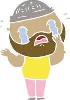 flat color style cartoon bearded man crying vector