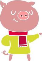 happy flat color style cartoon pig vector