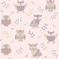 Cute owls seamless pattern. Funny forest background. Vector illustration with baby wild characters for baby shower, birthday, party design. Kawaii characters  pattern.