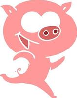 cheerful running pig flat color style cartoon vector