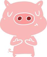 flat color style cartoon content pig vector