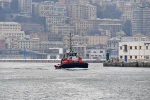 GENOA, ITALY - JULY 27 2017 - Cruise ship sailing from harbor photo