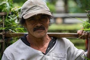 UBUD, INDONESIA - AUGUST 18, 2016 - Local Bali island people poor but happy photo