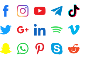 coleção de ícones populares de mídia social. facebook, youtube, tiktok, telegrama, whatsapp, skype png