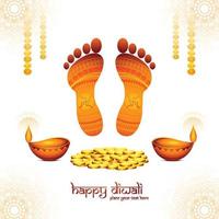 Happy diwali festival for goddess maa lakshmi charan or paduka card illustration design vector