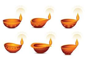 Beautiful diwali diya lamps illustration set design vector