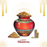 Illustration of gold coins in pot for dhantera celebration background vector