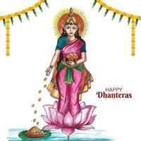 Goddess maa laxmi with coins for indian festival dhanteras background vector