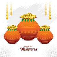 Happy dhanteras celebration for gold coin in pot festival background vector