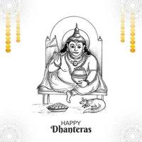 Beautiful celebration happy dhanteras greeting card sketch design vector
