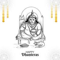 hermosa celebración feliz dhanteras tarjeta de felicitación boceto diseño vector