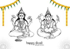 Beautiful celebration happy diwali for ganesh laxmi sketch card background vector