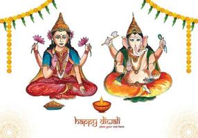 hermosa celebración feliz diwali para ganesh laxmi fondo de tarjeta de felicitación vector
