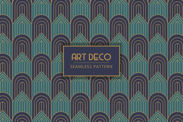 Geometrical architectural smooth and curve lines elegant art deco dark background seamless repeat pattern design