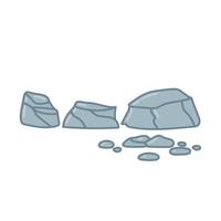 Big cracked stones set. Rocks for garden design. Hand drawn illustration in cartoon style. Vector isolated on white background.