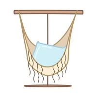 Garden swing with pillow in boho style. Hand drawn illustration in cartoon style. Vector isolated on white background.