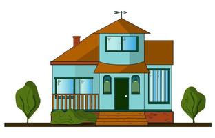 Colorful private house. Building facade. Flat vector illustration isolated on white background.