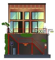 Wooden modern house. Vector illustration isolated on white background.