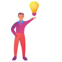 Successful businessman idea bulb.Creative concept cartoon character invented.Flat illustration vector.Problem solving. vector