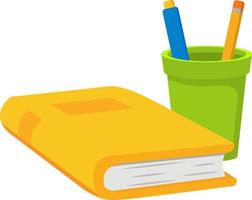 The cartoon the book with a ball pen and a pencil. Education concept. School supplies.Isolated on a white background. vector