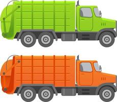 Garbage truck.Garbage recycling and utilization equipment. Flat illustration vector.Isolated on a white background.Vehicle side view. vector