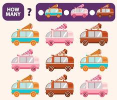 Count how many the van with ice cream is educational game. Maths task development of logical thinking of children.Counting street food car games for preschool kids.Flat vector. vector