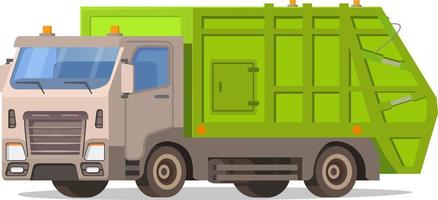 camión de basura aislado sobre fondo blanco. frente del vehículo de desecho. Camión cargador sanitario urbano. Servicio de la ciudad. Ilustración vectorial. Limpieza de calles de las ciudades. Recogida separada de residuos. vector