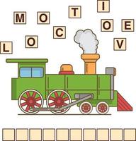 Game words puzzle steam locomotive .Education developing child.Riddle for preschool.Flat illustration cartoon character vector. vector