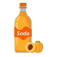 Plastic bottle apricot lemonade soda.Ripe tropical fruit.Flat illustration vector. vector