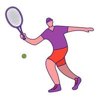 Tennis player man hitting ball with racket.A male athlete doing sport.Vector line art illustration isolated on white background. vector