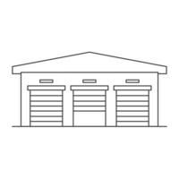 icono de la unidad de almacenamiento.edificio de almacén con puertas enrollables.vector de contorno.aislado sobre fondo blanco. vector